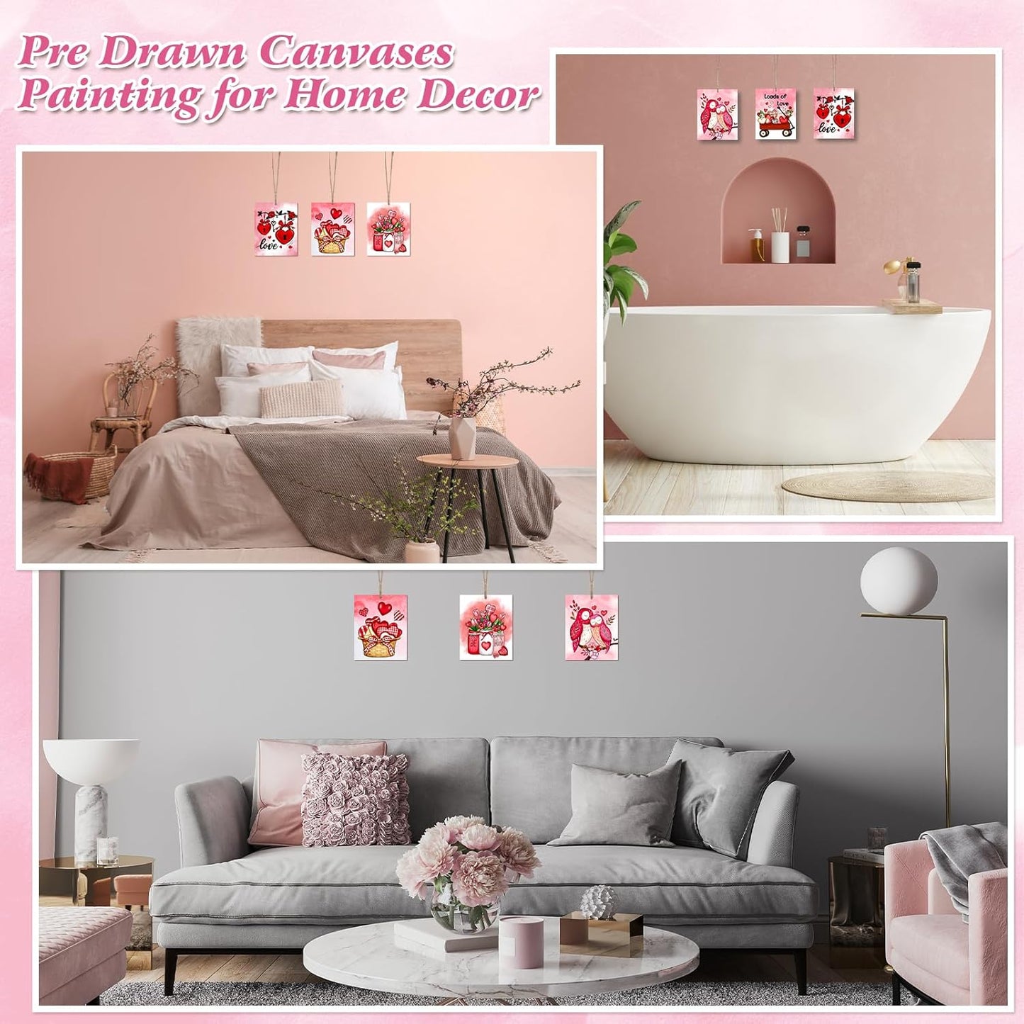 COCHIE 10 Pieces Large Valentines Day Unfinished Wood Crafts to Paint for Kids Adults, Bulk Predrilled Wooden Ornaments for Painting, Heart Pattern Paintable Wood Slices Craft Supplies with Ropes