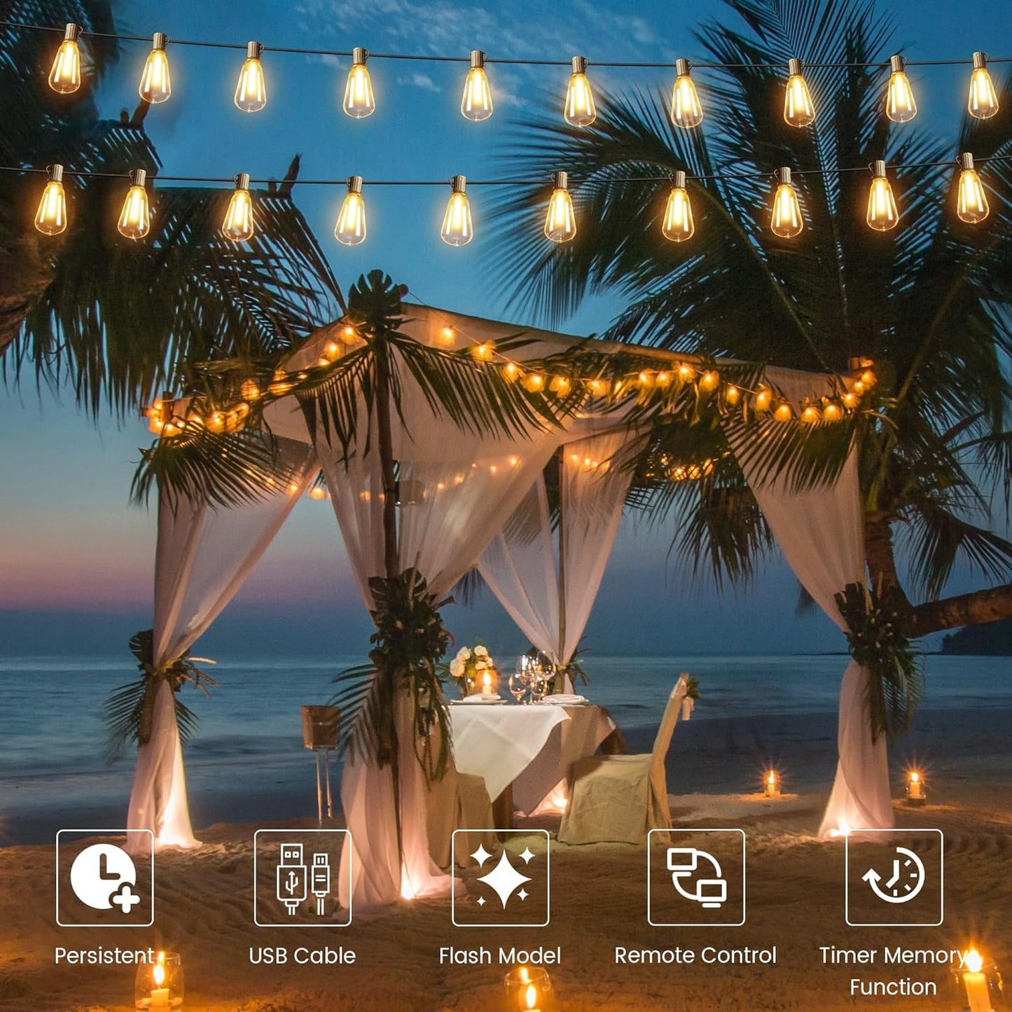 OHLUX 35FT Solar Globe String Lights Outdoor, Waterproof Solar Patio Lights with Remote, 17 Shatterproof ST38 LED Filament Bulbs, 2200K Soft White, Dimmable Edison Hanging Lights for Gazebo, Deck
