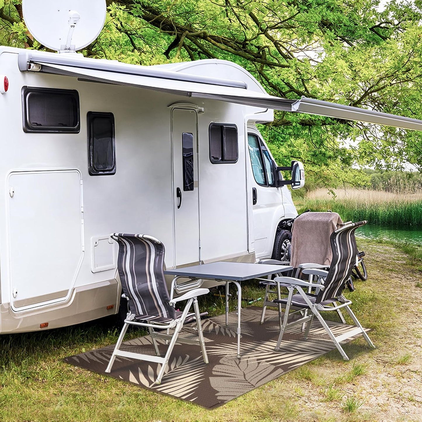 GENIMO Outdoor Rug 3' x 5' Waterproof for Patios Clearance, Reversible Outdoor Plastic Straw Camping Rug Carpet, Large Area Rugs Mats for RV, Camper, Deck, Balcony, Porch, Beach, Coffee&Beige