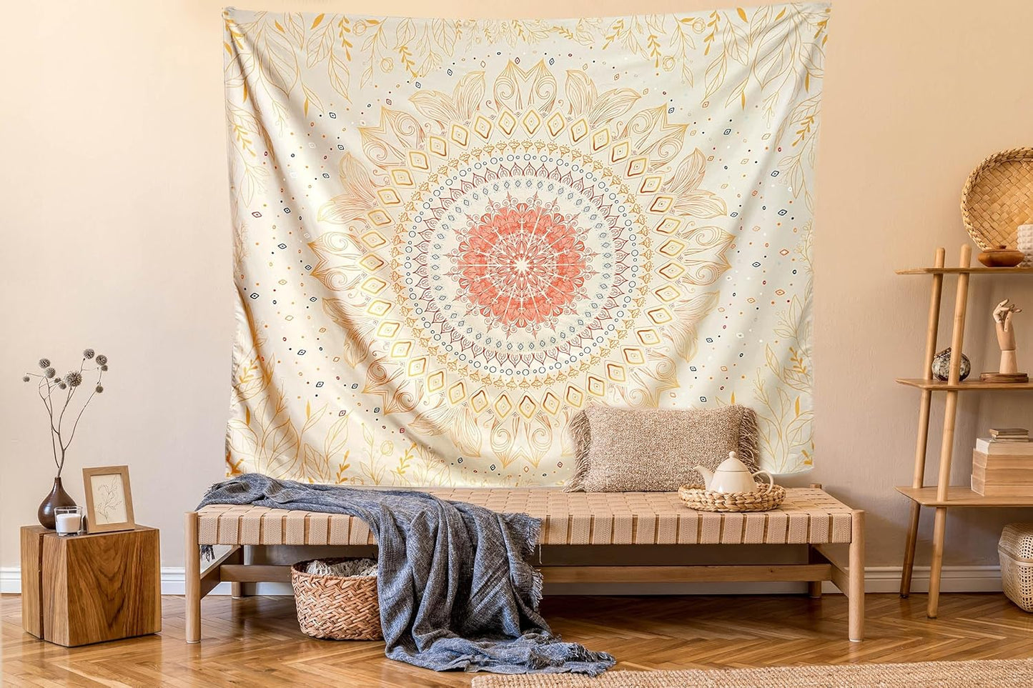 Damanse Floral Tapestry Wall Hanging Cute,Boho Wall Tapestry for Bedroom Aesthetic,Mandala Living Room Decor for Teen Girls (Yellow, 59.8"x78.7")