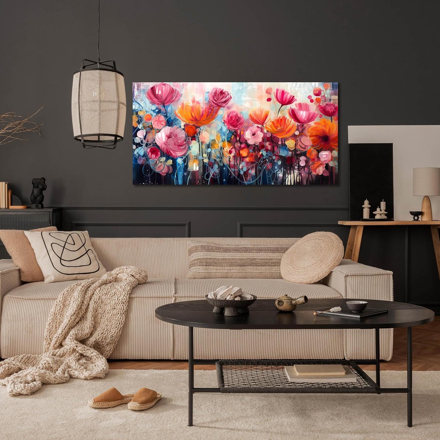 ENTANUB Flower Wall Art for Lving room, Pink Canvas Wall Decor for Bedroom, Picture Print Arwork, Size 20x40 Inches