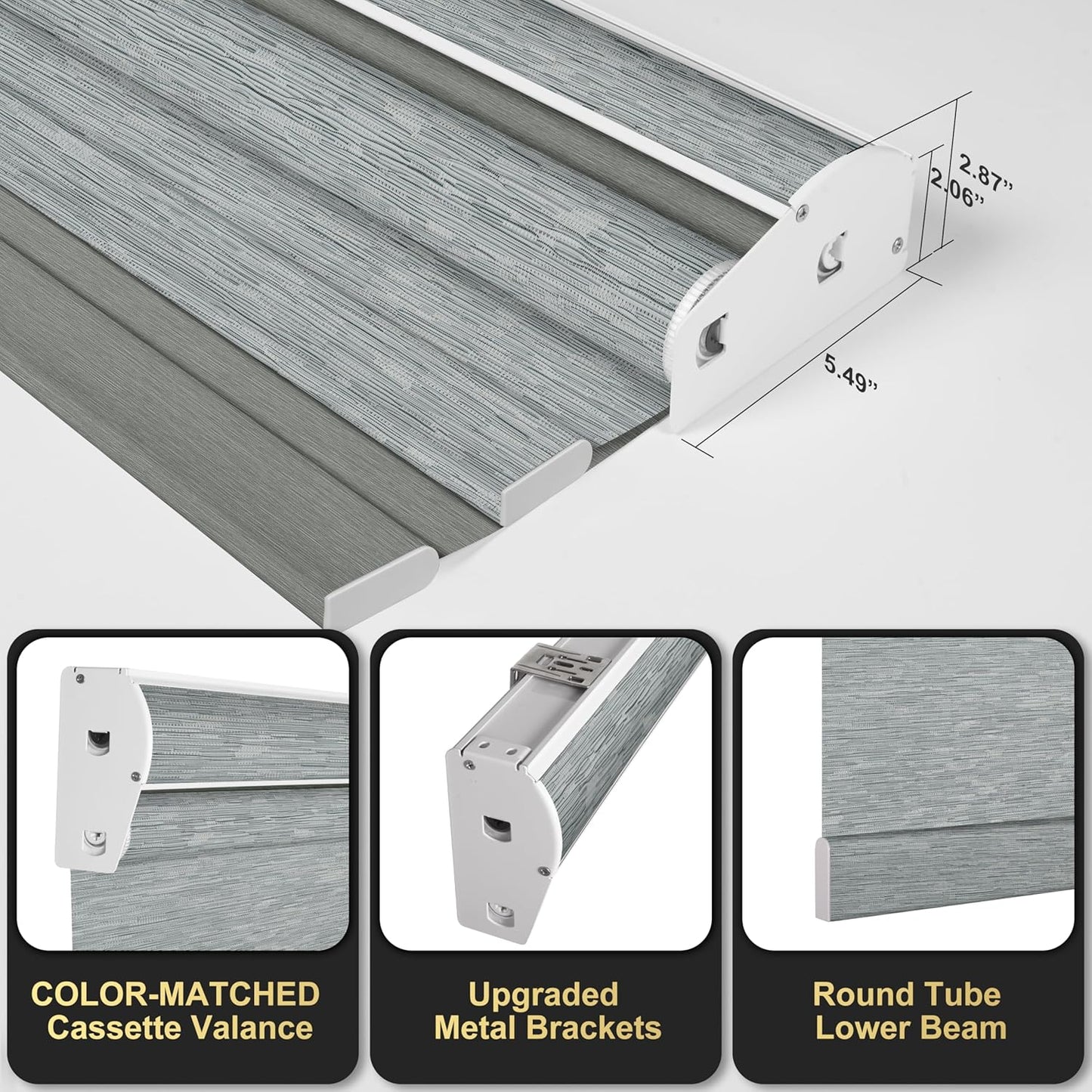 BERISSA Cordless Dual Roller Shades with Cassette Valance, Double Window Shades Blackout and Light Filtering, Day and Night for Home Office Door. Striped Jacquard Grey. 30 W x 80" H