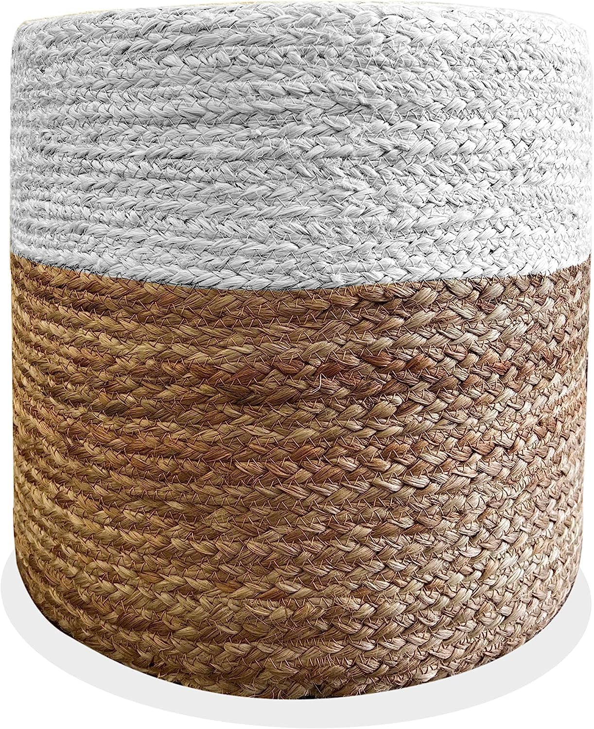 Jute Pouf Ottoman | Footrest Pouf | Hand Braided - Round Boho Pouffe - for Living Room, Bedroom, Nursery (16"x16"x16") Ivory