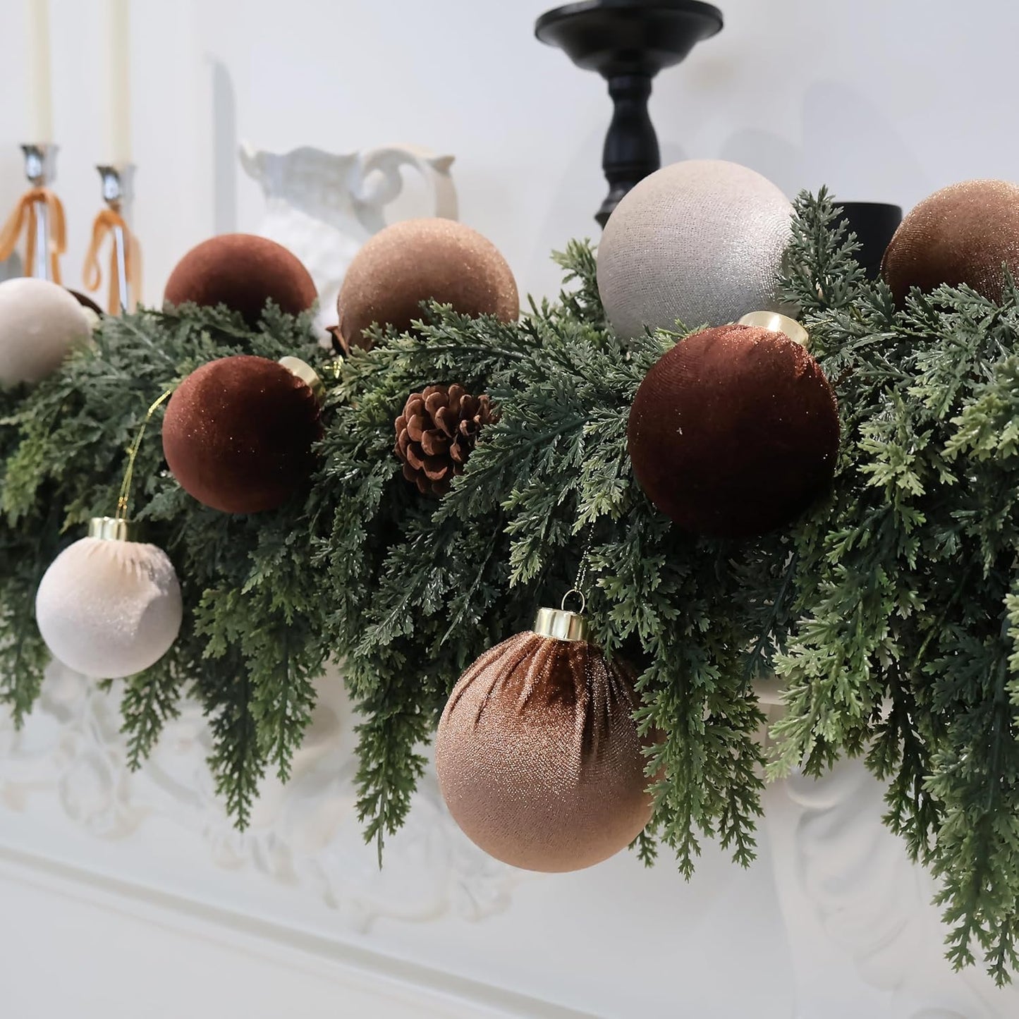 3.15inch Velvet Ornaments for Christmas Tree, 15pcs Multicolor Flocked Christmas Ornaments Decorations Balls Set Decor