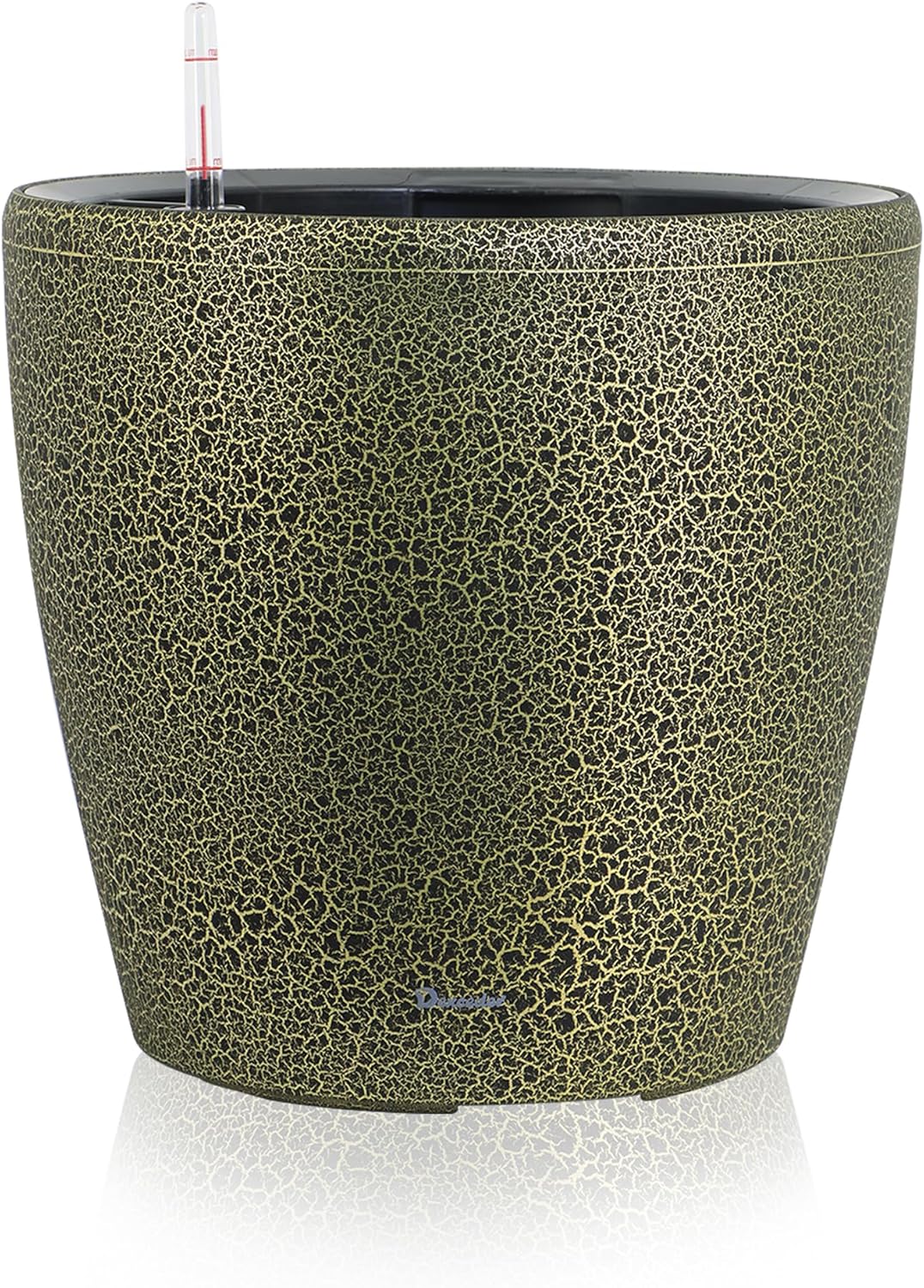 Dexceder 13x12 Self Watering Planter with Wheels Indoor Outdoor, Inner Pot Design, Thickened Large Floor Standing Flower Plant Pot with Water Level Indicator (Black Gold Crackle)