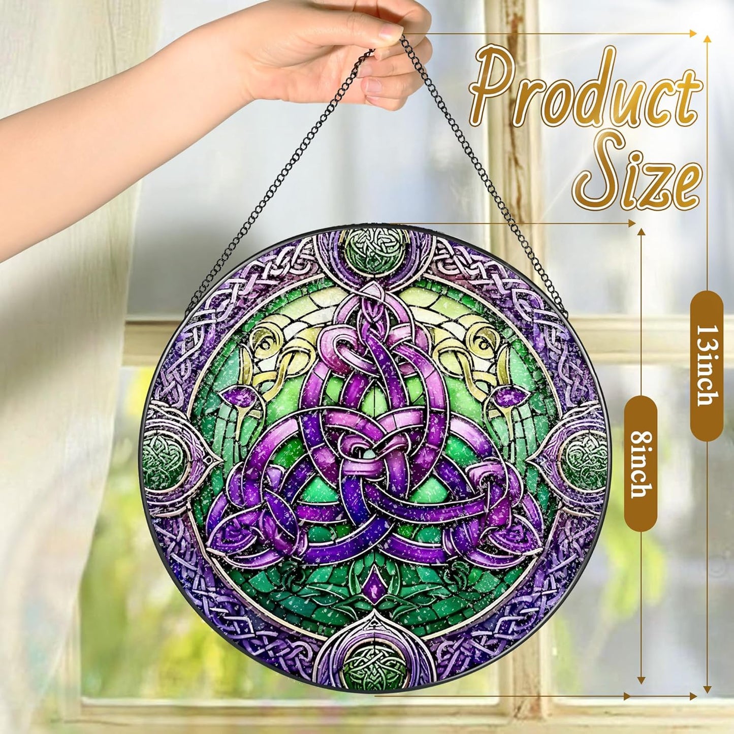 Stained Glass Window Hanging, LAOWEIKI 8'' Celtic Knot Suncatcher, Stained Glass Ornament, Suncatchers for Windows Hanging, Window Decor, Outdoor or Indoor, Gifts for Friends, Women, Art Lover