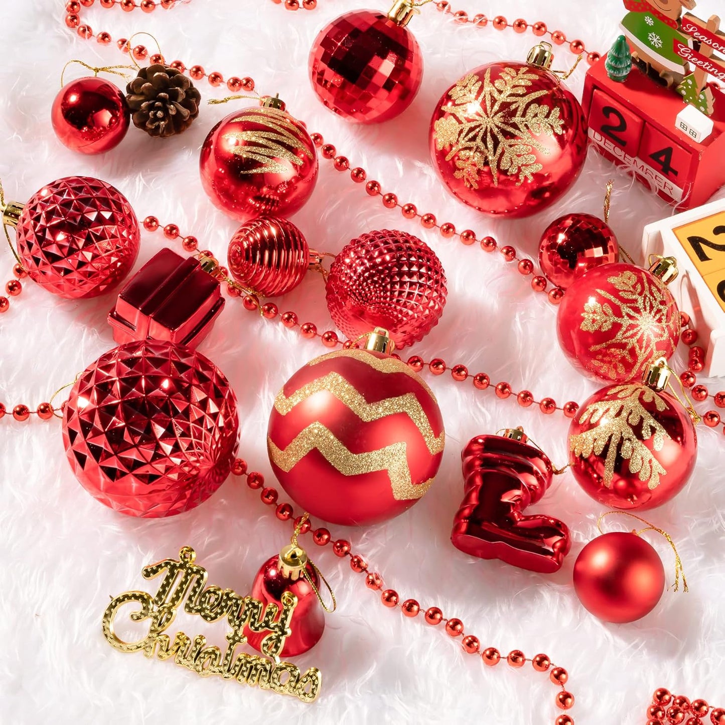 116Pcs Red Christmas Ball Ornaments Set, Shatterproof Christmas Hanging Decoration Set with Gift Box, Assorted Decorative Baubles Set for Xmas Tree/Home/Wedding/Party/Holiday (Red)