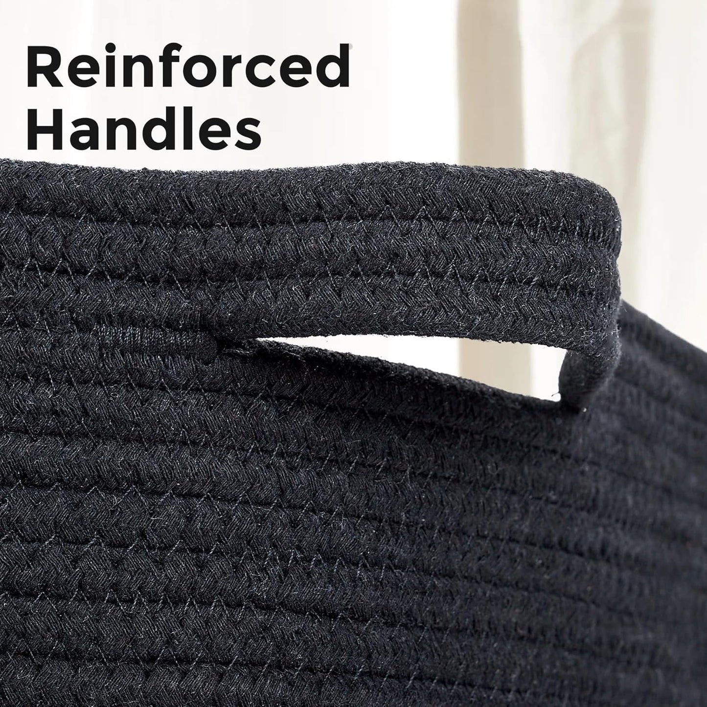 Ravinte Large Storage Basket - 22"x 22"x 14" Blanket Basket for Living Room, Baby Toy Storage Basket, Cotton Rope Basket Woven Laundry Basket (Black)