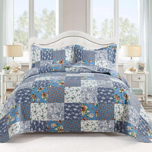 VAPUTAR Queen Size Quilt Set - Reversible Floral Queen Size Bedspreads with Wavy Edges - Lightweight Farmhouse Queen Quilt Bedding Sets for Bed Decorations, 3 Pieces