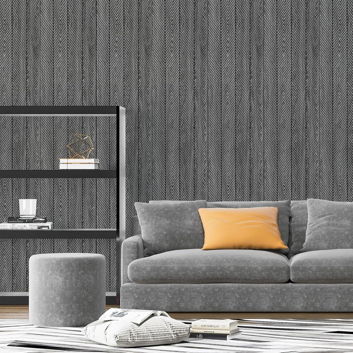 Art3d 4-Pack Glue-On Herringbone Wainscoting Panel for Interior Wall Decor - 104 x 12 Inch Polystyrene Ultralight Slim Slat Wall Panels for Living Room Bedroom, Weathered Teak