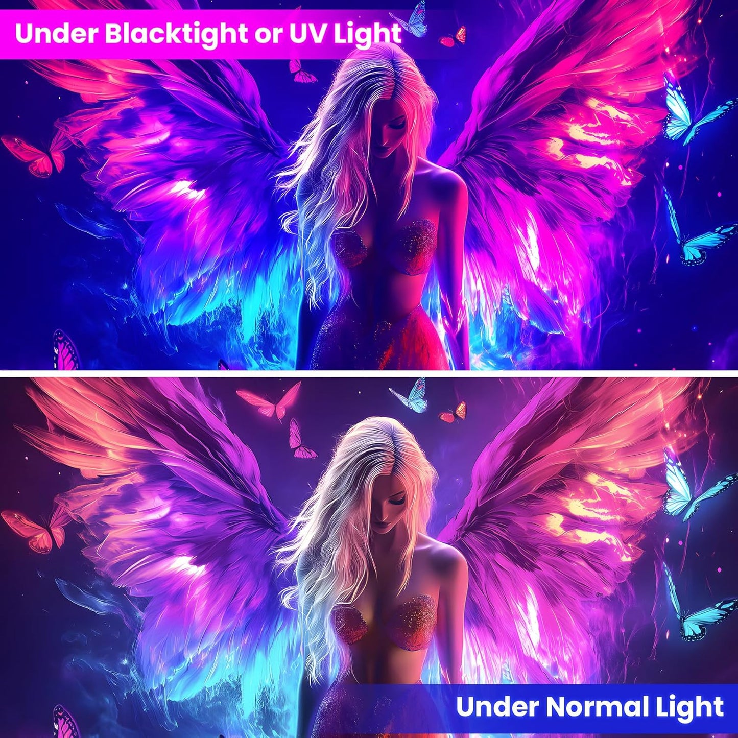 Blacklight Tapestry,WingTapestry Glow In The Dark,UV Reactive Black Light Upright Posters Wall Hanging for Bedroom Dorm Living Room Backdrop Decor (wing6, 79L" x 59W")