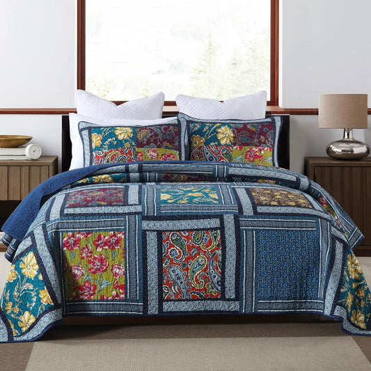 Secgo King Comforter Set for Bed - 100% Cotton Quilts Queen Size, Black Bedspreads (96 * 104 Inch) with 2 Pillow Shams