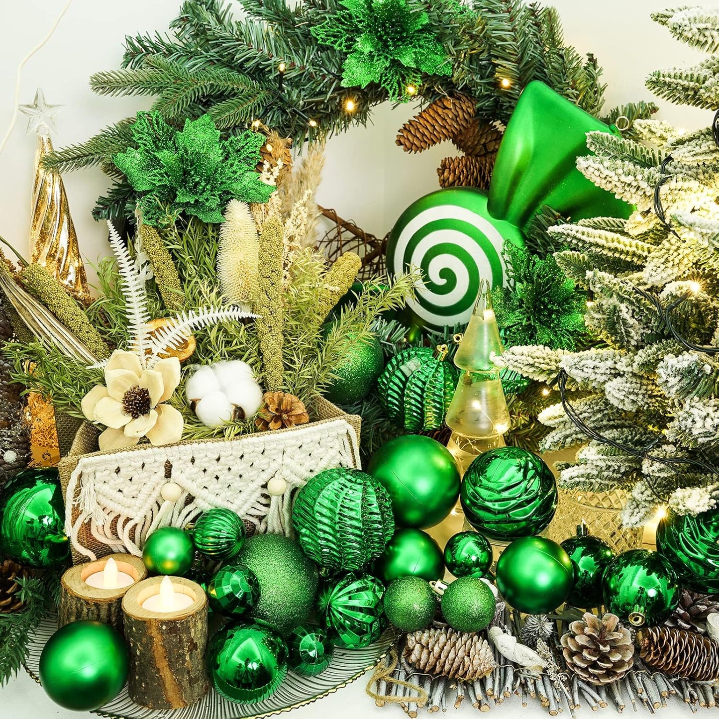 XmasExp 16ct Christmas Balls Ornaments - Shatterproof Large Hanging Ball Decorative Xmas Balls for Holiday Wedding Party Xmas Tree Decoration(3.15"/80mm, Green)