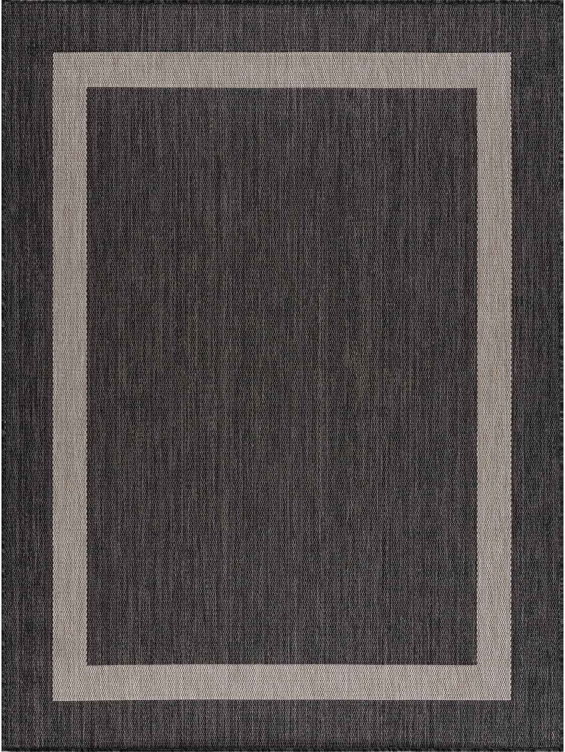 CAMILSON Outdoor Rug 8x10,Modern Outside Rugs for Patios Porches Waterproof Durable Washable Non-Shedding, Easy-to-Clean Indoor Outdoor Area Carpet (8 x 10, Bordered - Dark Gray/Light Gray)