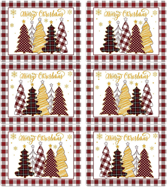 Winter Christmas Placemats Set of 6 Merry Christmas Watercolor Buffalo Plaid Plastic Table Mats Red Gold Xmas Trees Place Mat Holiday Table Decoration for Indoor Outdoor Party Kitchen Dining