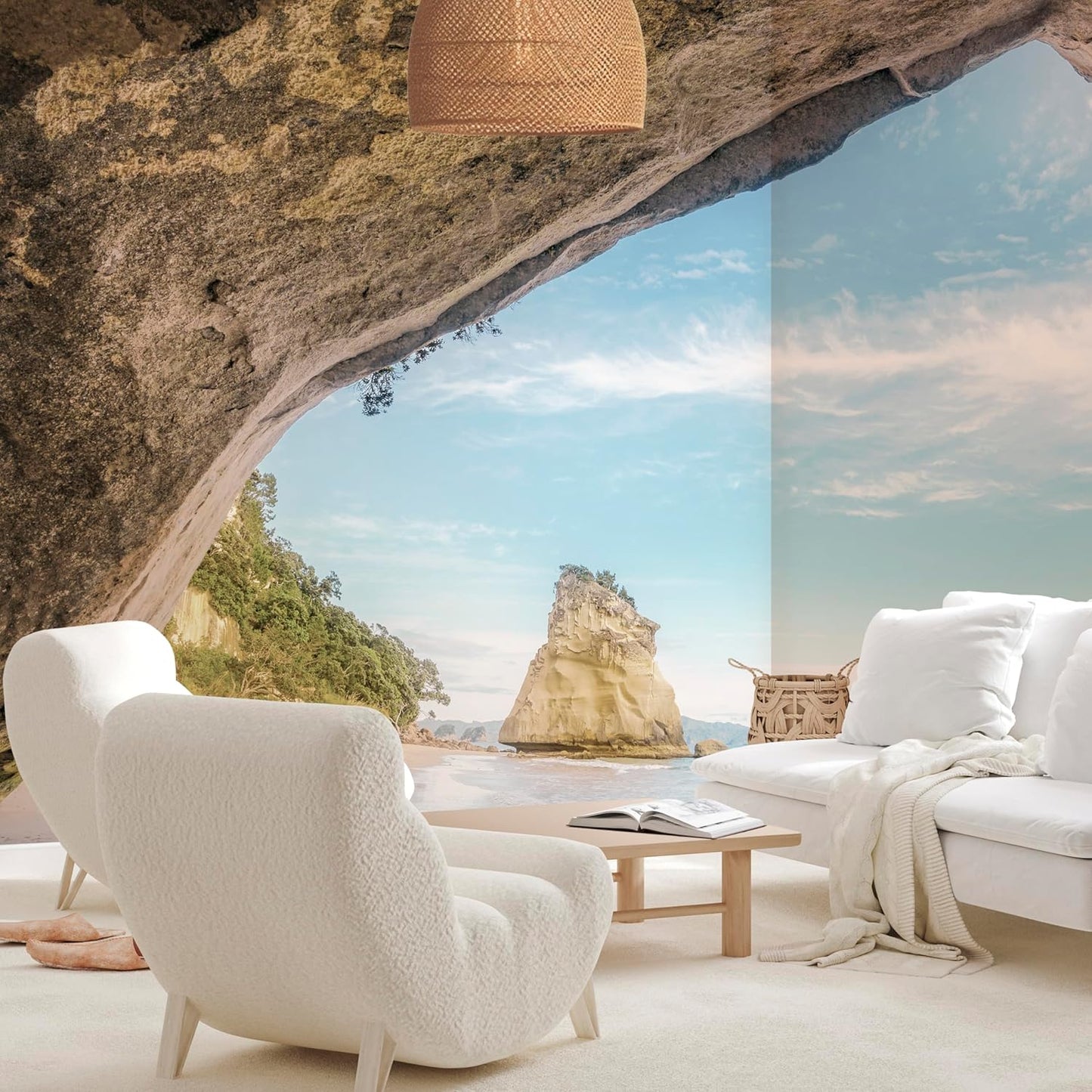 artgeist Wall Mural Peel and Stick Nature 212x98 in - XXL Self-Adhesive Corner Wallpaper Removable Large Sticker Foil Angle Wallpaper Stone Sea Landscape Beach c-B-0668-a-b