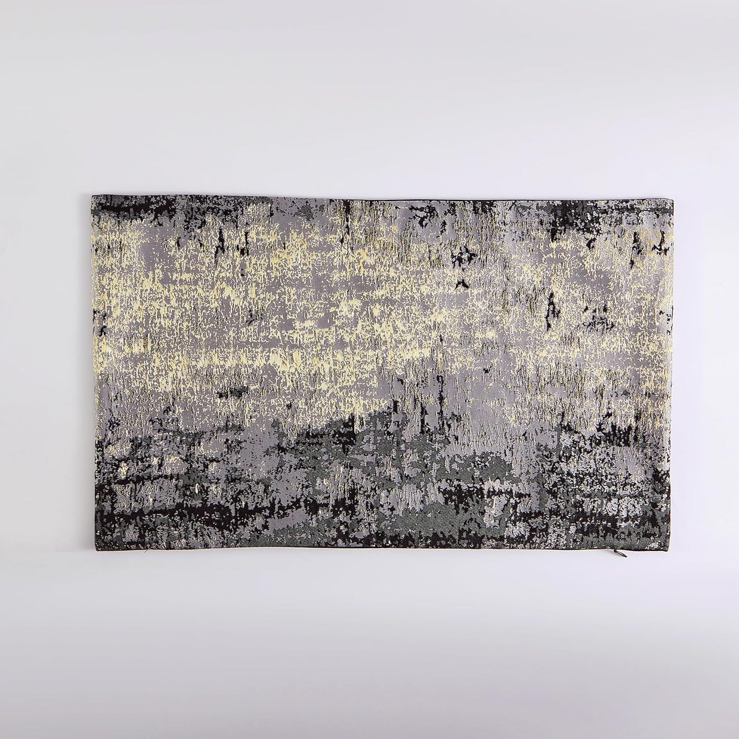 THE-TINOART Charcoal Gray & Black Pillow Cover 12x20 - Gold Embroidered Luxury Jacquard, Modern Reversible Throw Pillow Cover for Sofa/Bed, Velvet Backing