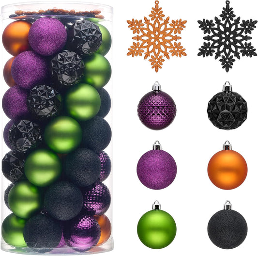 Valery Madelyn Christmas Tree Decorations Ornament Set for Fall Halloween, 50ct 2.36 Inches Orange Purple Black Shatterproof Christmas Ball Ornaments Hanging Xmas Holiday Party Decor