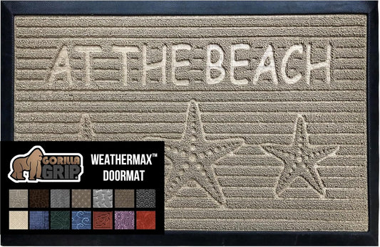 GORILLA GRIP 100% Waterproof All-Season WeatherMax Doormat, 47x35, US Designed Natural Rubber, Stain and Fade Resistant, Low Profile Indoor Outdoor Door Mats, Easy Clean Patio Mat, Sand Beach