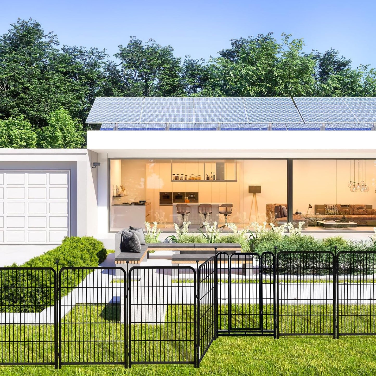 Animal Barrier Fence, 40 in(H)×27 in(L) 14 Panels Total 31 Ft(L), Garden Fence with Gate, Flower Bed Fencing, Black Metal Decorative Garden Fencing, Fence for Dogs Outside