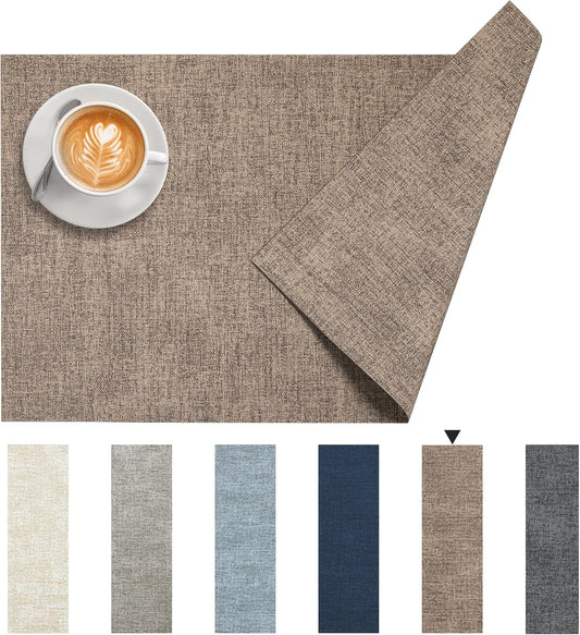 DOLOPL Fall Placemats Set of 4, Reversible Wipeable & Heat Resistant Place Mats, Modern Faux Leather Table Mats for Kitchen, Neutral Waterproof Tablemats for Dining Table Decor, Wedding, Party(Brown)