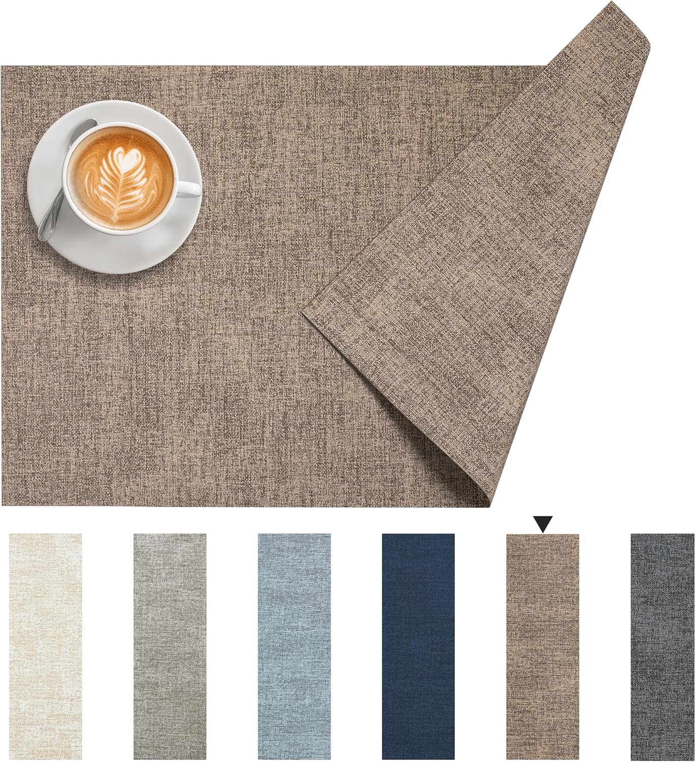 DOLOPL Placemats Set of 12, Reversible Wipeable & Heat Resistant Place Mats, Modern Faux Leather Table Mats for Kitchen, Neutral Waterproof Tablemats for Dining Table Decor, Wedding, Party(Brown)