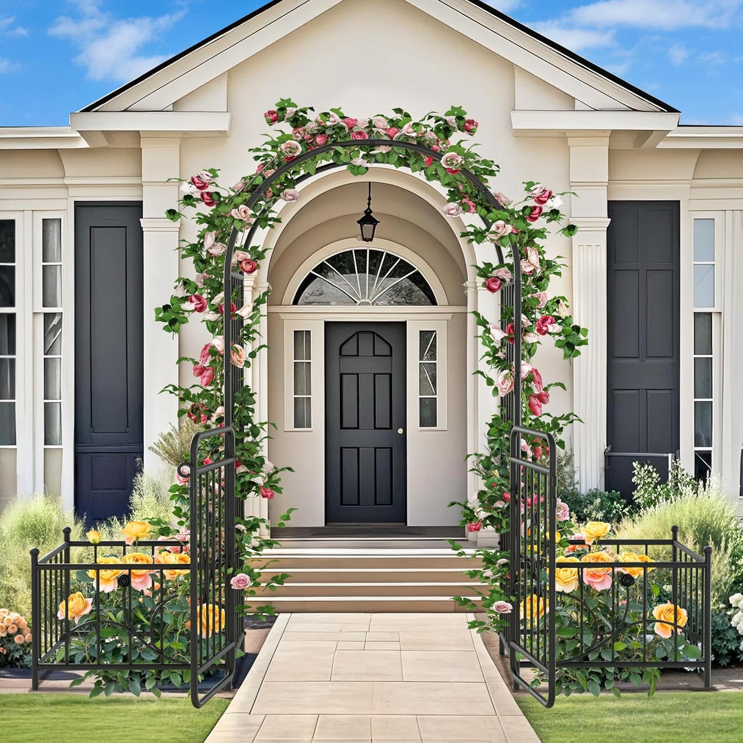 YITAHOME 87" H Metal Garden Arbor with Gate & Planter Boxes, Black Archway for Weddings Ceremonies, Garden Arch Outdoor for Roses & Climbing Plants on Patio, Lawn & Backyard