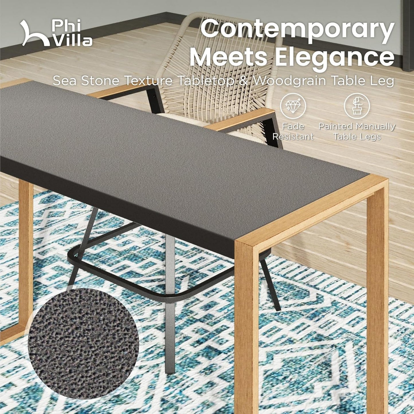 PHI VILLA 3 Piece Outdoor Bar Set, Bar Height Patio Bistro Table and Bar Chairs with Gray Textilene Fabric & Rustproof Metal Frame for Backyard, Balcony, Garden Poolside