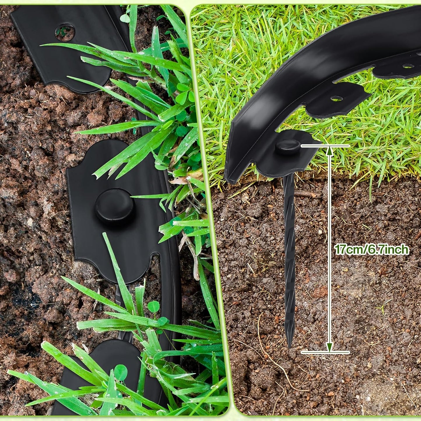 Sasylvia 1.7'' x 200' Landscape Edging Kit Edging Border Coil Include Anchoring Spikes 10 Connectors Plastic Garden Border for Lawn Garden Grass Yard Home(Black)