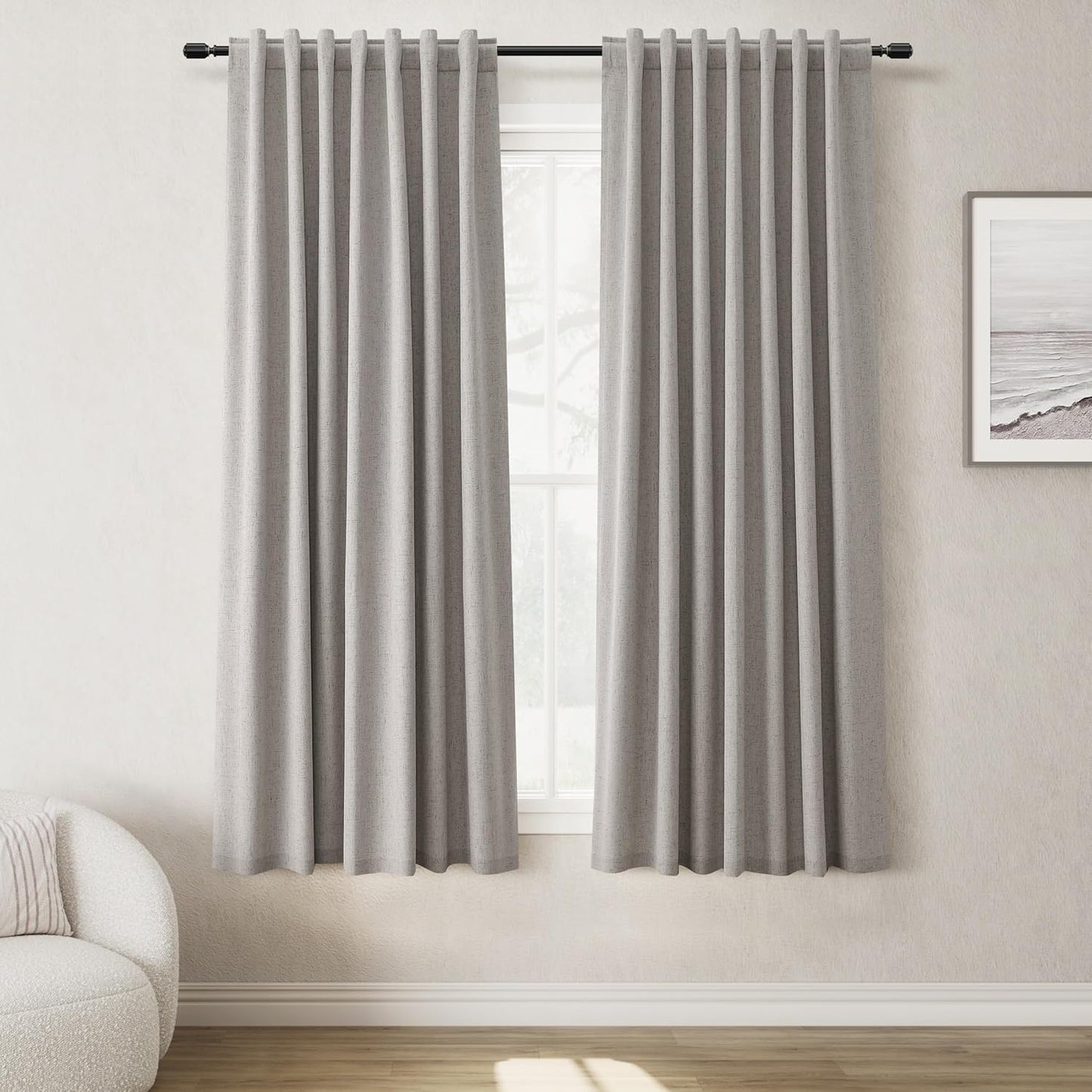 BOODII 63 Inch Blackout Curtains Linen Black Out Curtains for Bedroom 2 Panels Set Neutral Room Darkening Curtain Silver Gray Thermal Insulated Curtain for Nursery Window Drapes Back Tab 52x63