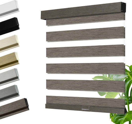 Cordless Zebra Blinds for Windows, Blackout Interior Blinds,Easy to Install,UV Protection,for Offices and Home,Custom Roller Shades, Mousse Dark Bown,29" W x 56" H