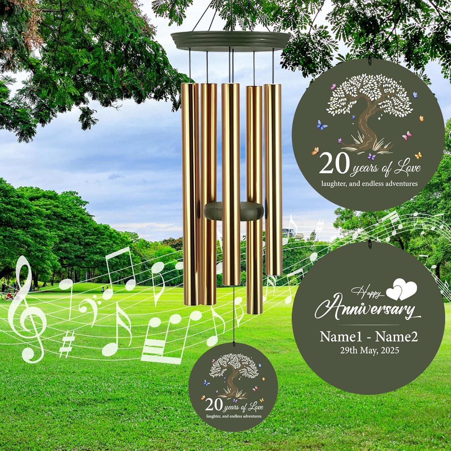 ASTARIN 20th Wind Chimes for Couple, Personalized Wind Chimes for Anniversary, Couple Gifts for Keepsake, Deep Tone Windchime Romantic Gift for Women Men
