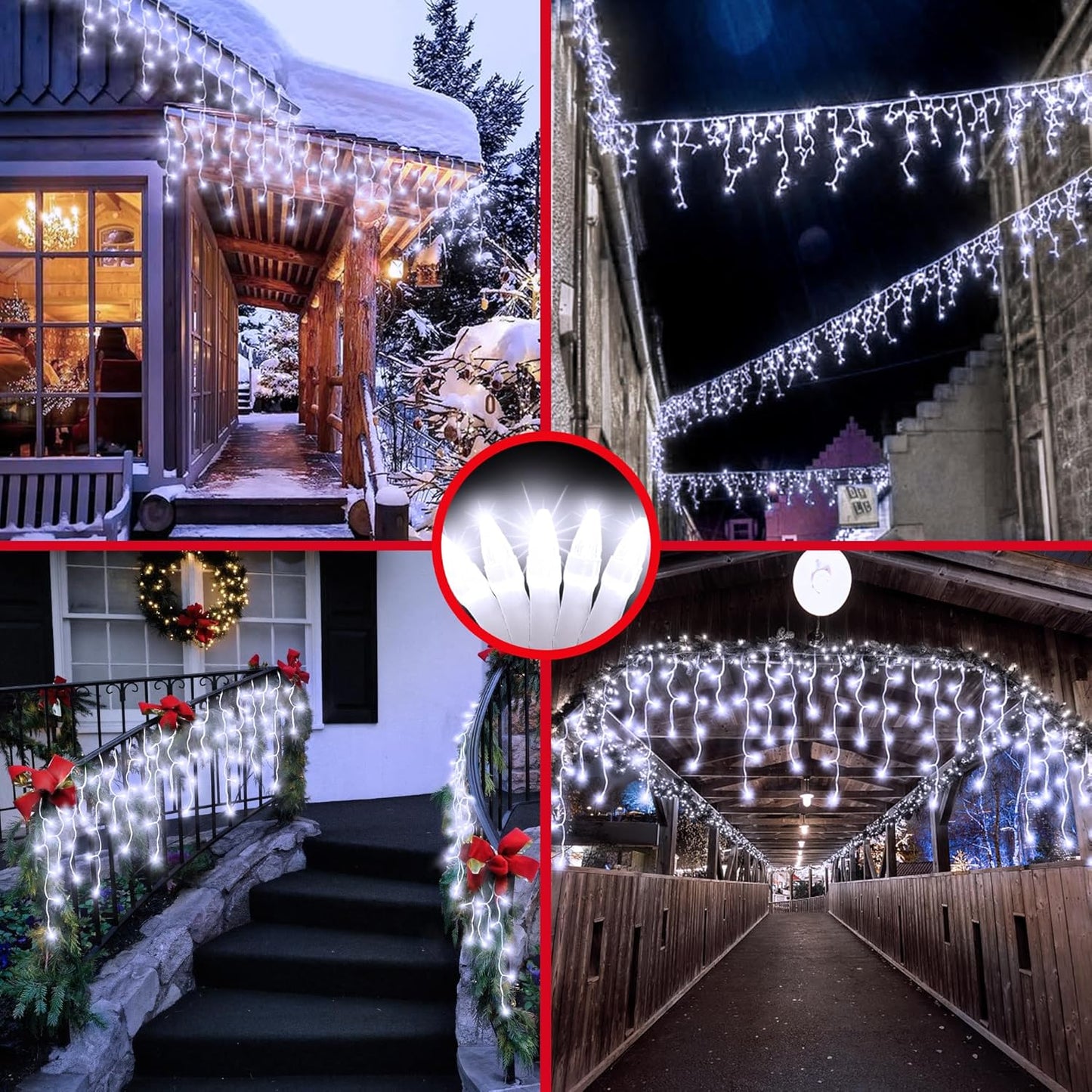 810LED 82ft Christmas Lights, 180Drops 12 Modes Cool White Christmas String Lights Outdoor Dimmable, Waterproof Christmas Decoration Fairy Lights with Timer for Indoor Eaves Party Patio Window Fence