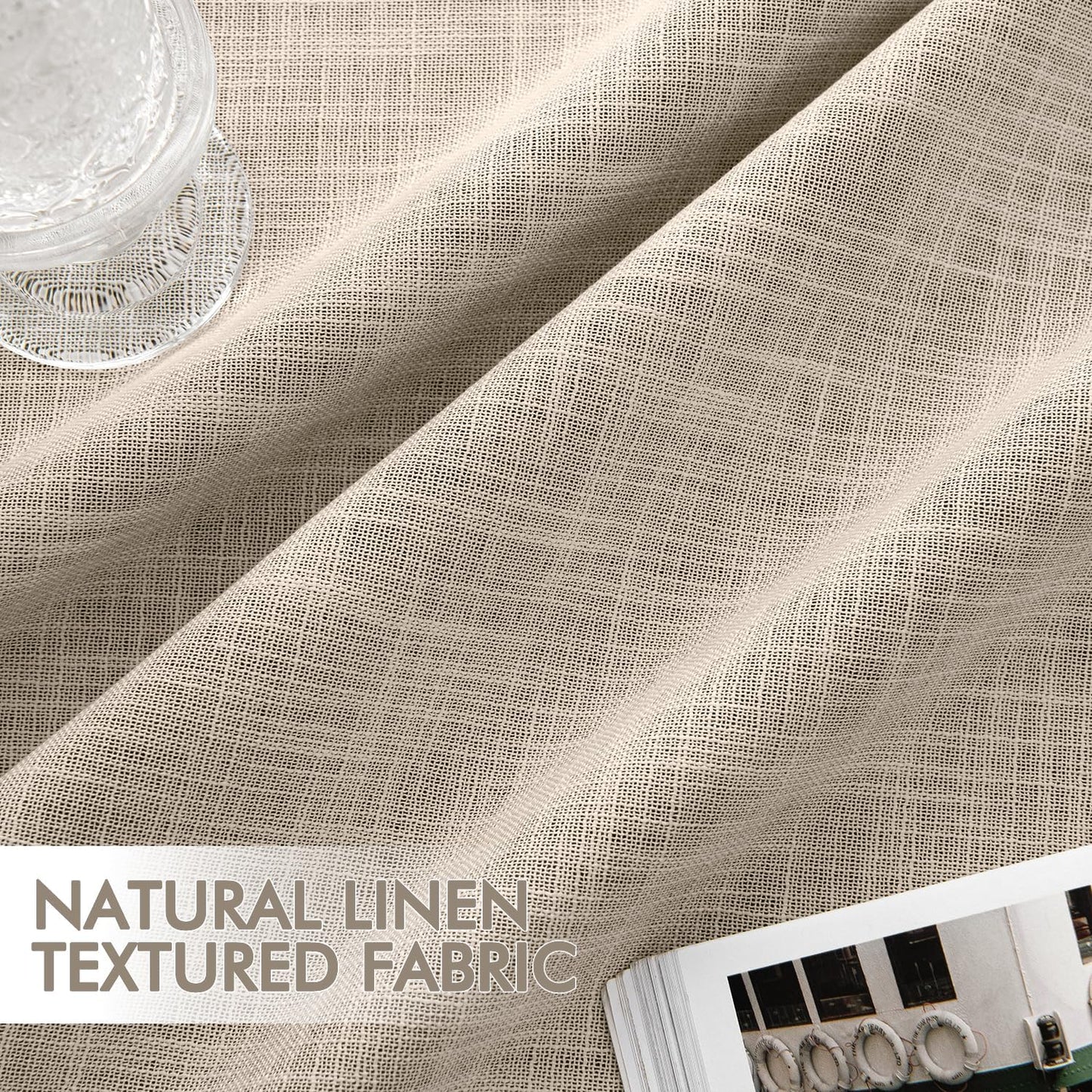 MIULEE Beige 100% Blackout Linen Curtains 105 Inch 2 Panels Set Double Sided No Coating Pleated Back Tab Black Out Long Thermal Insulated Pinch Pleat Bedroom Living Room Darkening Window Drapes