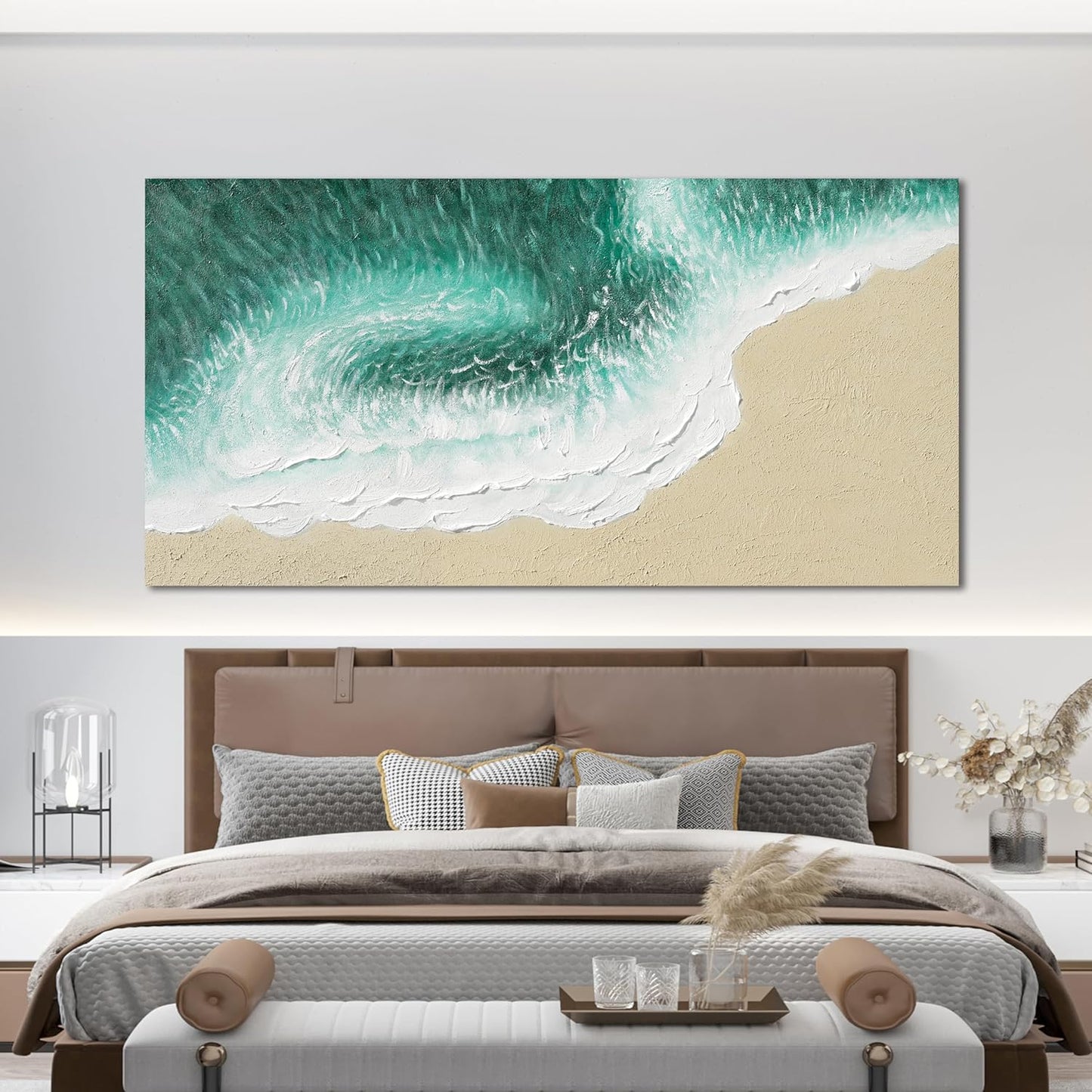 Canvas Wall Art Decor Modern Large Wall Art Prints Wall Pictures for Living Room Green Coastal Beach Wall Art White Canvas Art Wall Decor Oversized Artwork for Walls Bedroom Office Wall Art Decor 29"X58"