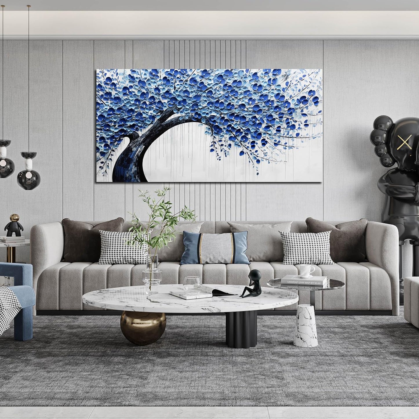 Large Wall Art for Living Room Bedroom Home Office Blue Tree of Life Wall Art Floral Picture Framed Wall Decor Modern Canvas Prints 29x59 In