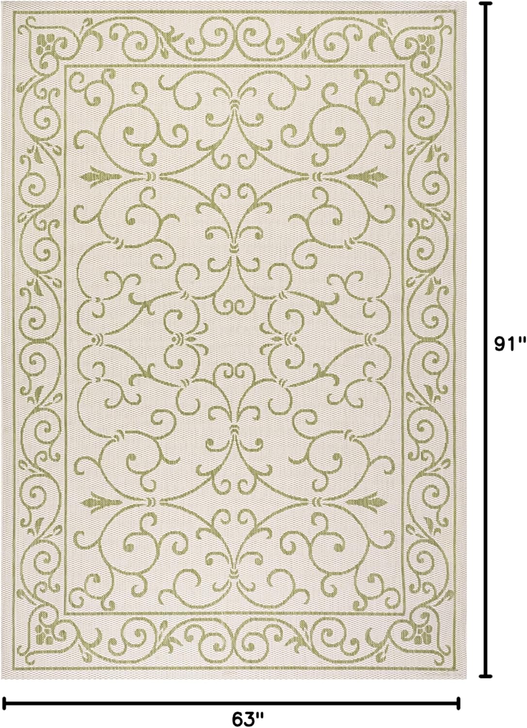 JONATHAN Y Vintage Filigree Indoor Outdoor Area Rug 5X8 Cream/Green, Charleston Textured Weave for Backyard, Patio, Porch, Easy-Cleaning, High Traffic, Pet-Friendly, Non-Shedding (SMB106I-5)
