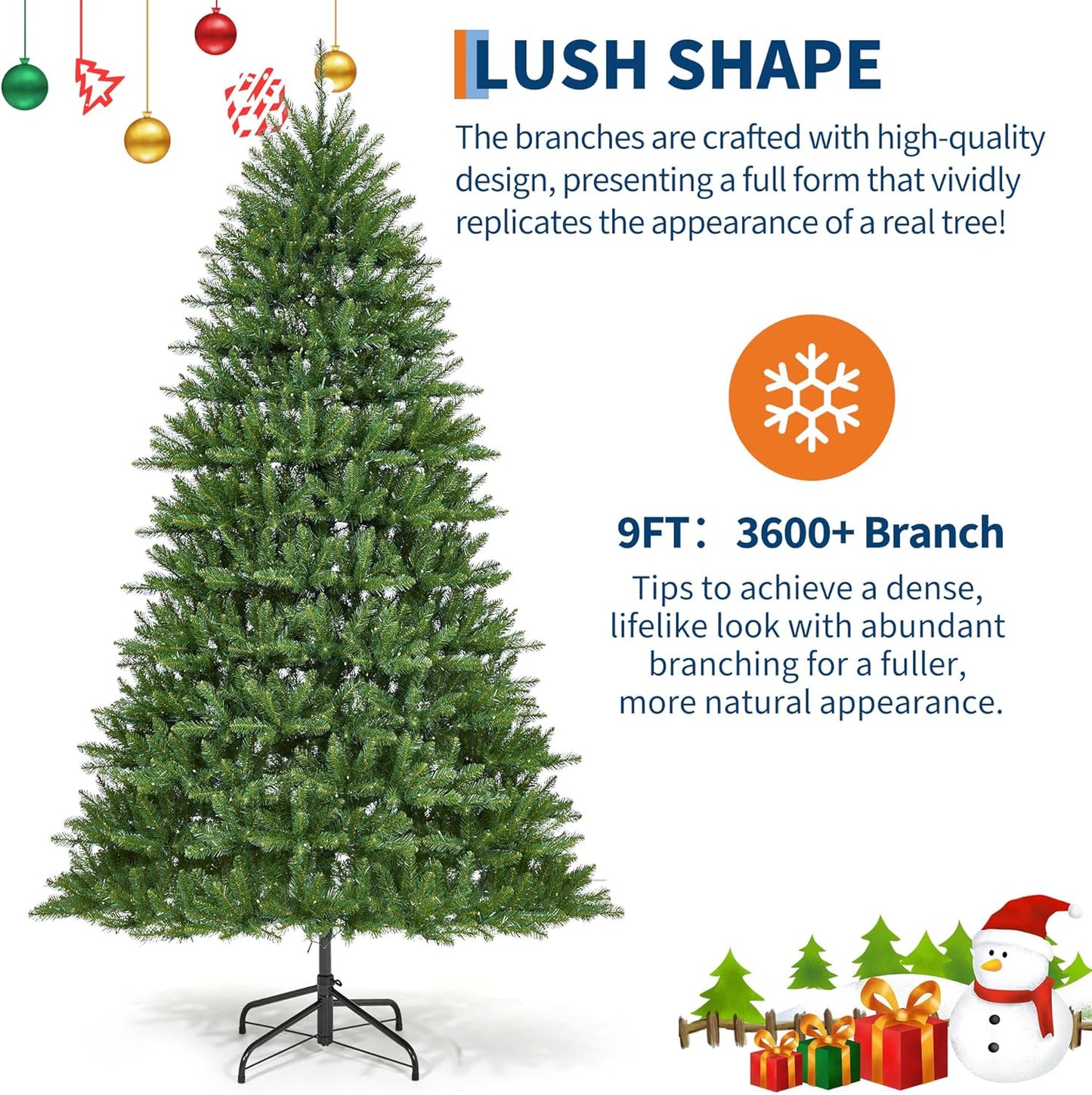 9FT Pre-Lit Artificial Christmas Tree with Color Lights,Green PE & PVC Artificial Xmas Tree,Easy Assembly, Full Branch Tips& Foldable Stand for Home, Office, Party Decoration for Xmas Holiday