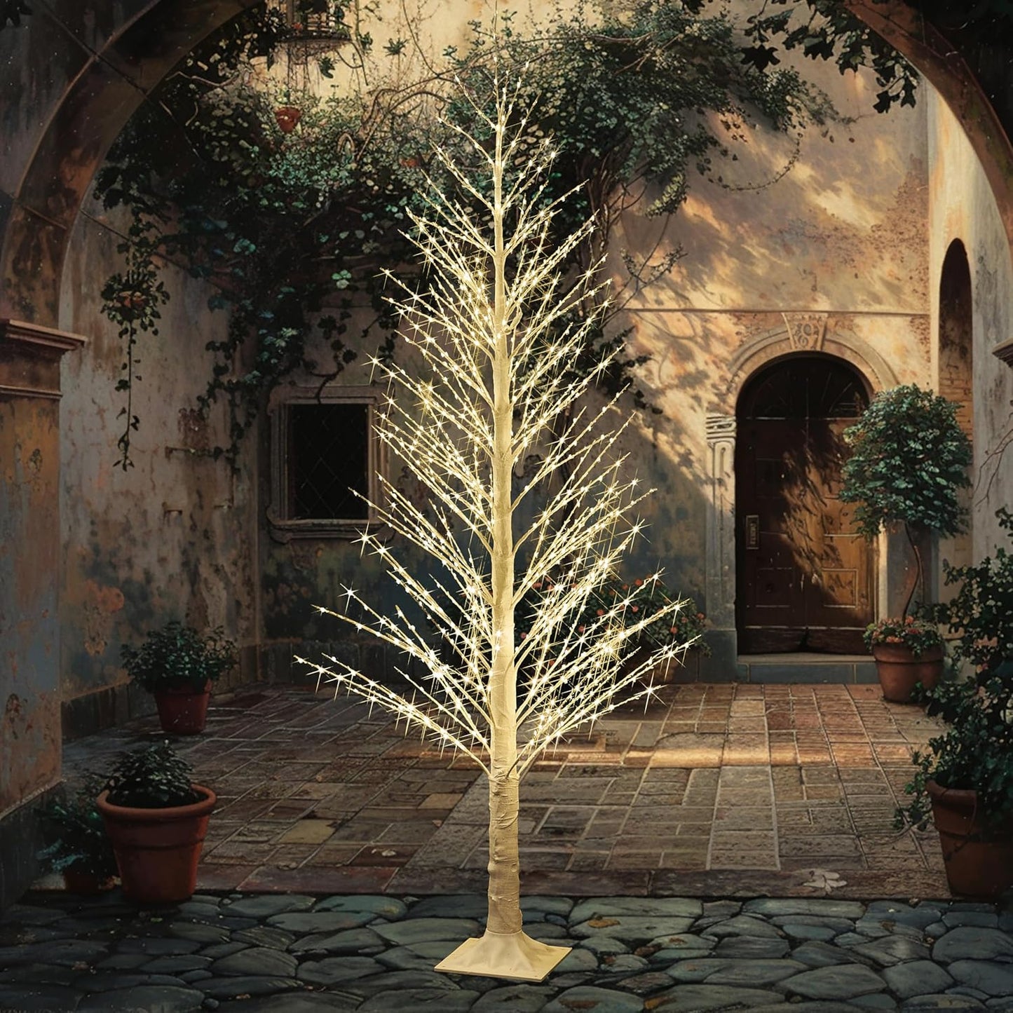 Fudios Lighted White Tree Alpine 6FT 810 LED Fairy Lights, Artificial Winter Twig Tree Lights Plug in for Christmas Indoor Outdoor Home Decoration
