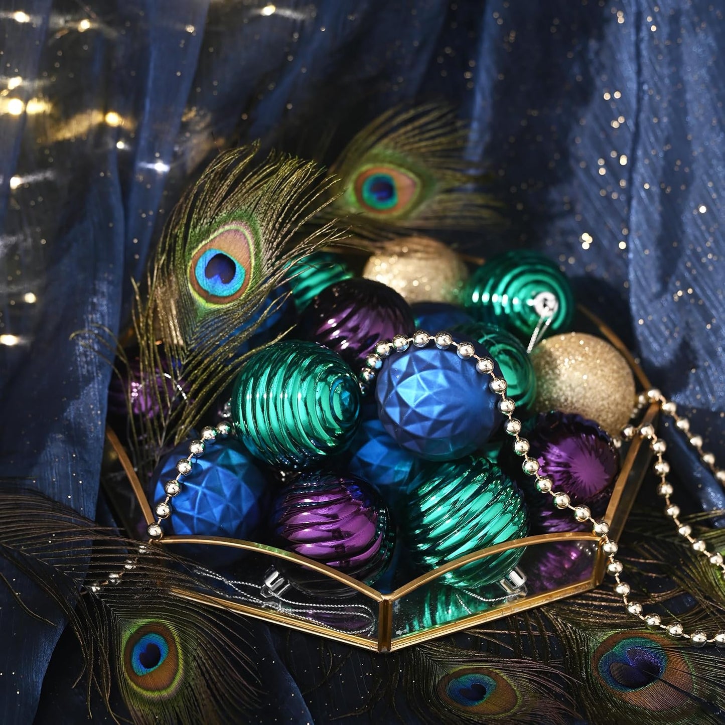 Valery Madelyn Christmas Ornaments Tree Decorations Set for Fall Halloween, 24ct Peacock Blue Purple Green Shatterproof Ball Ornaments, 2.36" Hanging Ornament Bulk for Xmas Holiday Party Decor