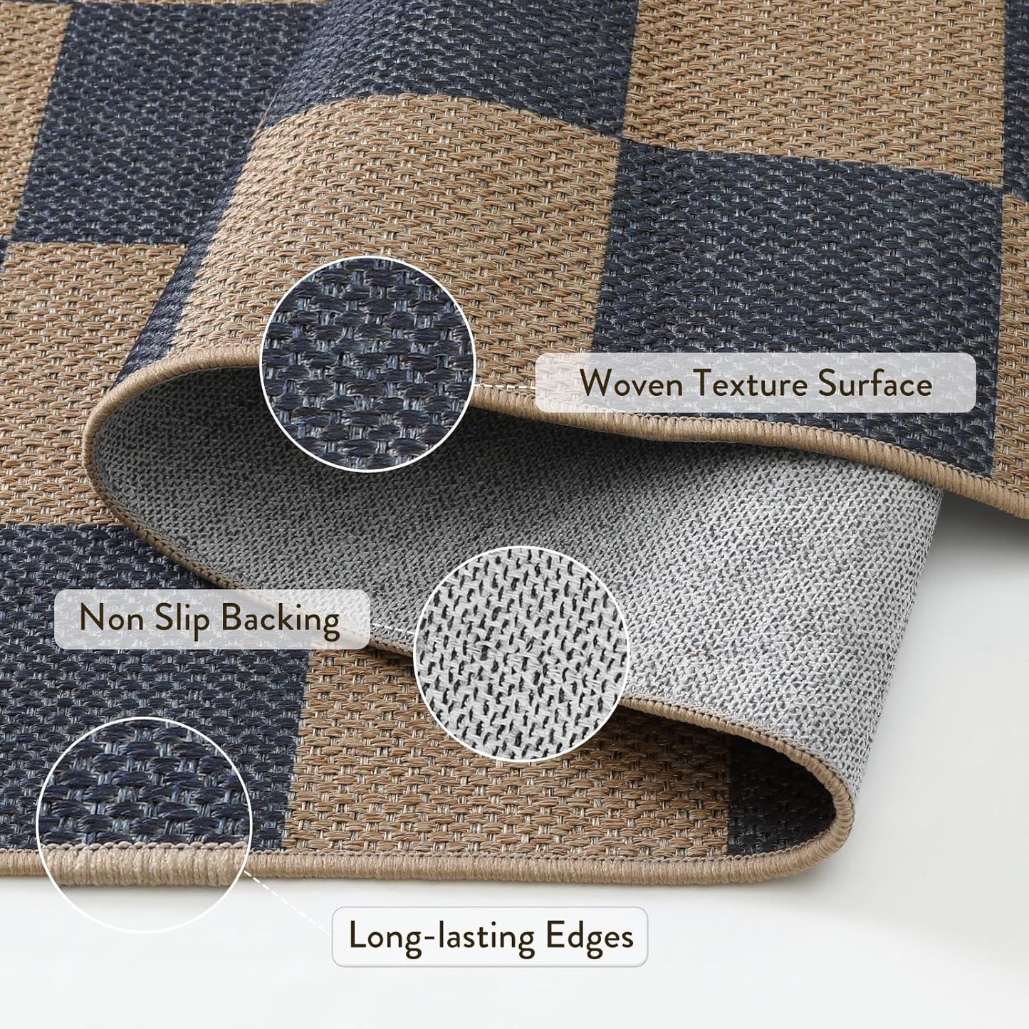 Lahome Checkered Easy Jute Indoor Outdoor Carpet, 3x5 Washable Rugs for Entryway Living Room Farmhouse Area Rug, Non Slip Blue Checkerboard Indoor Door Mat for Entry Patio Deck