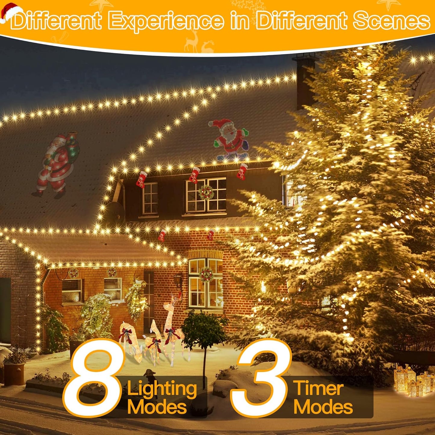 Ollny Christmas Lights 1000 LED 330 FT, IP67 Waterproof Plug in Christmas Tree Lights with Remote, 8 Modes, 3 Timers, Dimmable, House Xmas Indoor Decorations String Light (Warm White)