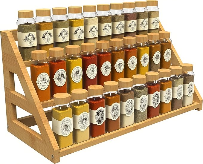 Spice Rack Organizer for Spice Jars: Large Bamboo 3-Tiered Seasoning Rack for Countertop, Kitchen, Cabinet, Pantry