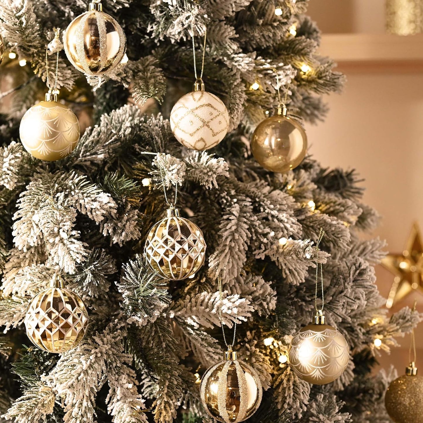 Valery Madelyn Christmas Ornaments Set, 30ct 2.36 Inches White and Gold Shatterproof Christmas Tree Decorations Ball Ornaments Bulk, Elegant Hanging Ornaments for Xmas Holiday Party Decor