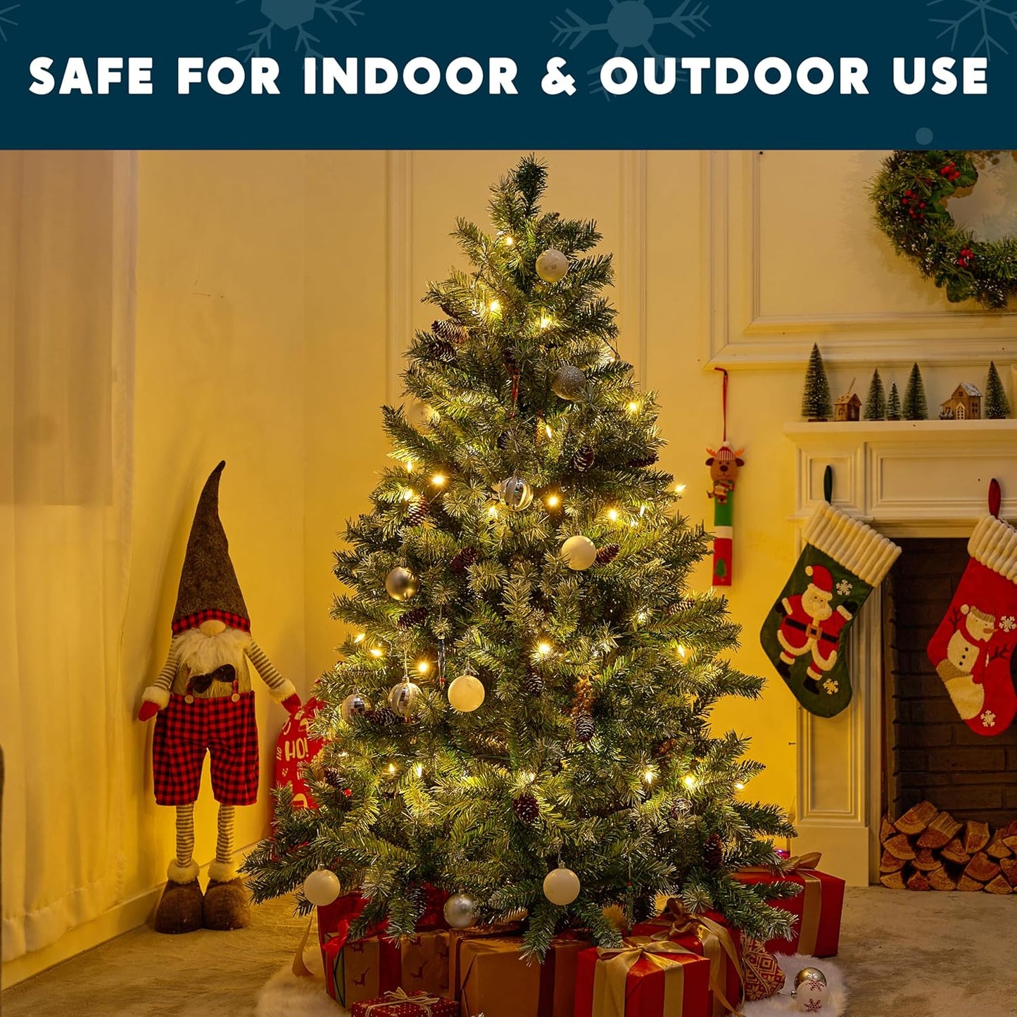 Joiedomi LED Christmas String Lights,50 Count 16.3FT Battery Operated Christmas Tree Fairy Lights with 8 Modes,Multifunction Green Wire for Xmas Decor Party Holiday House,Warm White