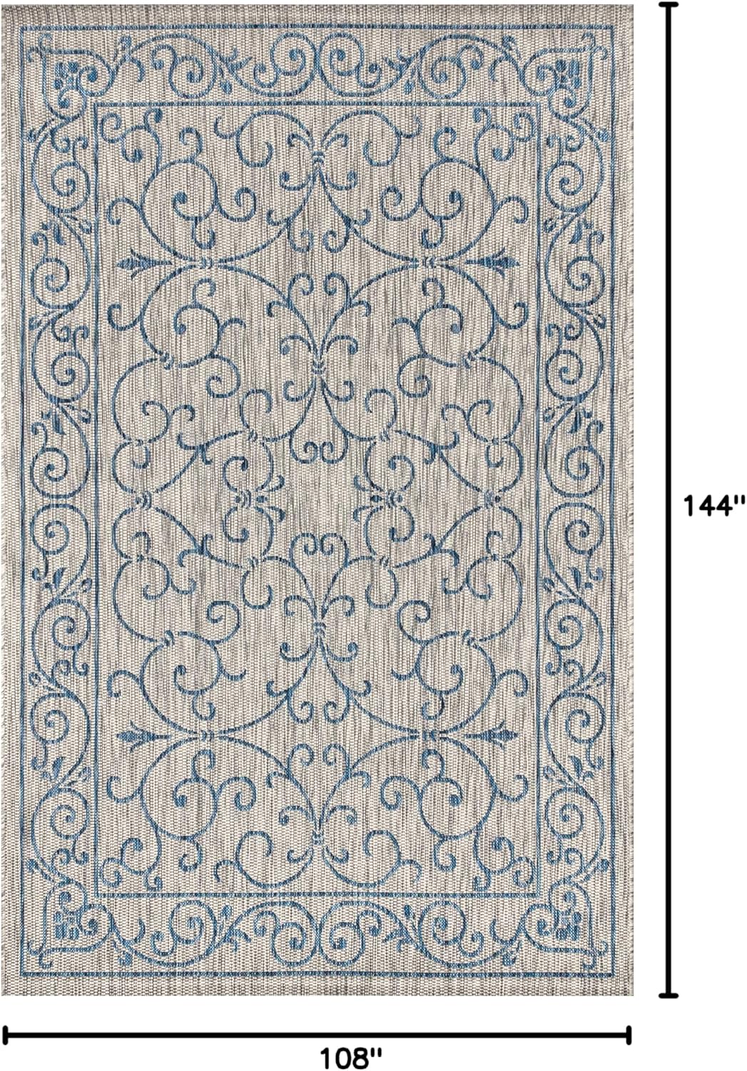JONATHAN Y Vintage Filigree Indoor Outdoor Area Rug 9X12 Gray/Navy, Charleston Textured Weave for Backyard, Patio, Porch, Easy-Cleaning, High Traffic, Pet-Friendly, Non-Shedding (SMB106C-9)