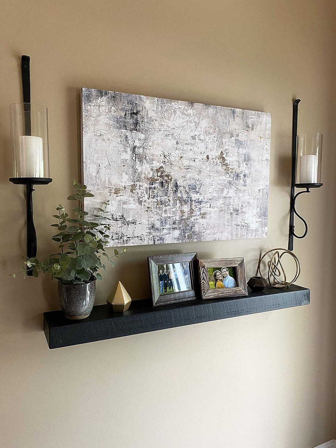 joelsantiques - 48 Inch Wooden Floating Shelves for Wall - 48x6x2 in - Made of Natural Wood - Long Heavy Duty Rustic Wall Shelves for Bedroom - Perfect for Living Room, Kitchen - Black