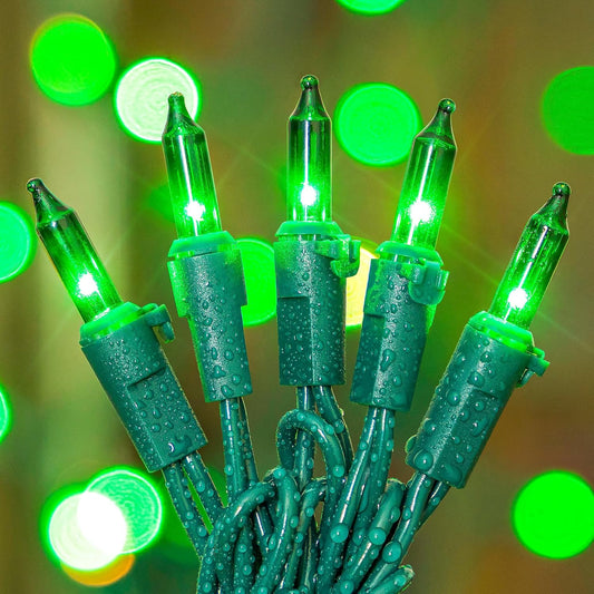 50-Count Green Christmas Tree Lights with Green Wire,13ft Incandescent Bulb Waterproof Fairy Lights，Plug in Mini String Lights for Holiday Decorations, Party, Xmas, Yard, Indoor & Outdoor