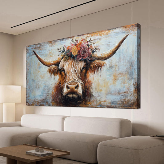 Canvas Wall Art Decor Artwork for Wall Decor Highland Cow Wall Art Prints Wall Art Picutures for Living Room Large Vintage Wall Art Decorations Art Work for Walls Home Bedroom Office Decor 24" X 48"