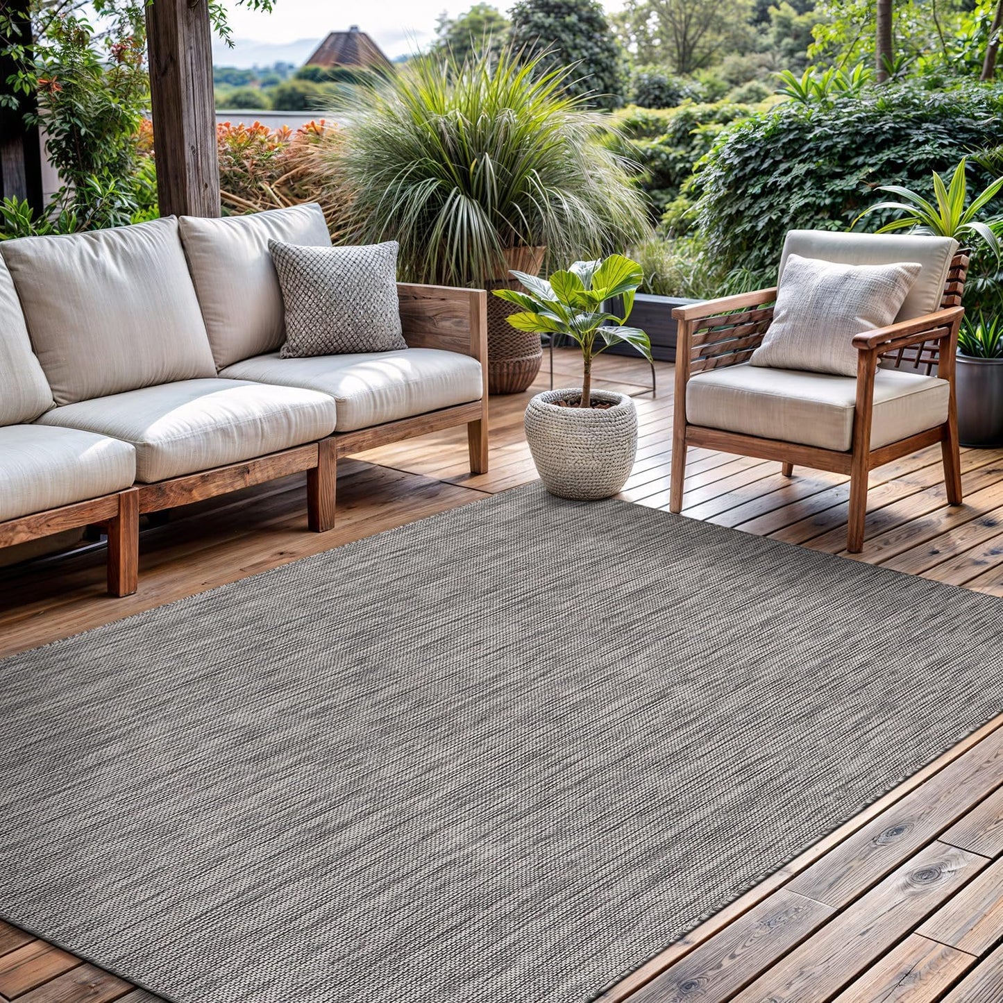 CAMILSON Outdoor Rug 8x10 Modern Area Rugs for Indoor and Outdoor Patios and Porches - Waterproof, Washable, Non-Shedding, Easy-to-Clean Outside Carpet (8 x 10, Solid - Silver Gray)